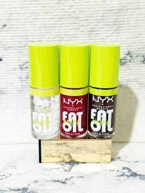 NYX Fat Oil Lip Oil Trio: Clear, Sheer Pink, Sheer Mahogany